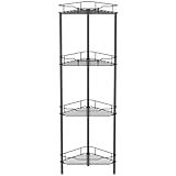 HuggieGems 4 Tier Floor Standing Corner Shower Caddy Organizer Shelf with Hooks, Bathroom Shelves Stand Rack, Black