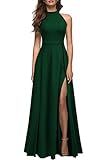 MUSHARE Women's Halter Neck Sexy Split Cocktail Party Maxi Long Formal Dress Green