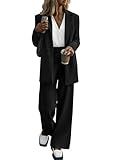 KIRUNDO Women Suits 2 Piece Set Business Casual Dressy Oversized Blazer Jacket and Wide Leg Dress Pantsuits Formal Outfits(Black, Medium)
