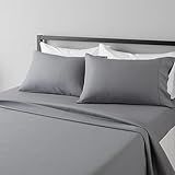 Amazon Basics Lightweight Super Soft, Wrinkle-Free, Breathable Luxury Microfiber 4 Piece Bed Sheet Set with 14-Inch Deep Pockets, Full, Dark Gray, Solid