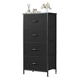 Sweetcrispy Nightstand Small Bedroom Dresser with 4 Fabric Drawers, Bed Side Furniture End Table, Wooden Top Cabinet Night Stand Dresser for Closet, Entryway, Dorm, Black