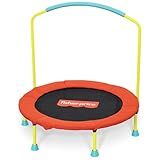 Fisher-Price 36-Inch Mini Trampoline, WonderJump Round Indoor Kids Trampoline with Stabilizing Handlebar, Multicolor