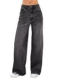 EMMIOL Women's 2026 Wide Leg Jeans Fashion Clothing High Waist Stretchy Denim Pants Vintage Trousers(Black,S)