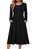 Zeagoo Midi Dresses for Women Black Long Sleeve Dress Long Fall Dresses 2025 T Shirts Sundresses with Pockets