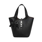 Kadynow Tote Bag for Women Vegan Leather Bucket Purse for Women Top Handle Handbag Shoulder Bag with Detachable Small Purse Black