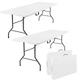 Fivenl 2 Pack 6 Feet Portable Folding Table White, Steel Legs Fold-in-Half with Carrying Handle Rectangular Plastic Foldable Table for Party, Wedding, Camping, Picnic, Dining, Indoor Outdoor Events