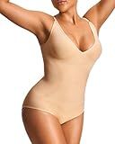 KSang Shapewear for Women V Neck Tummy Control Bodysuits Seamless Body Shaper Waist Trainer Snatched Body Suit - L
