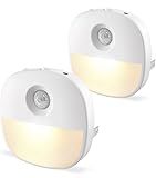Lyridz Plug in Night Light with Motion Sensor and Dusk to Dawn Sensor, Dimmable Warm Nightlight with 1-50lm Adjustable Brightness Indoor for Bedroom, Bathroom, Stairs, Hallway, 2 Pack
