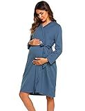 Ekouaer Womens Maternity Robe, 3 in 1 Labor Delivery Nursing Gown, Hospital Breastfeeding Dress, Bathrobes, A_Blue, Large