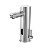 HHOOMMEE Automatic Touchless Bathroom Sink Faucet Motion Activated Sensor Hands Free Auto Off 1 Hole Commercial Infrared Brass Basin Faucets Adjustable Cold Hot Single Handle Water Mixer（Chrome）