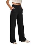 COPYLEAF Wide Leg Pants Woman High Waist Yoga Pants with Pockets Loose Stretch Dress Work Sweatpants Casual Lounge(Black M)