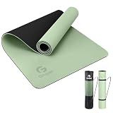 Yoga Mat Non Slip, Eco Friendly Fitness Exercise Mat with Carrying Strap,Pro Yoga Mats for Women,Workout Mats for Home, Pilates and Floor Exercises (Matcha Green/Black, Thickness-6mm)