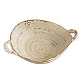 Amitofo Free-Form Edge Small Ceramic Bowl with Handles, Retro Distressed Style Glazed for Fruit Bowl,Salad Bowl,Table Centerpiece Decor