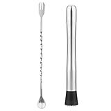 tifanso Muddler for Cocktails, 10" Muddler and Long Handle Bar Cocktail Mixing Spoon, Stainless Steel Stirrer, Bar Accessories Tools for Mojitos Fruit Drinks