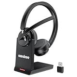 Wireless Headset with Mic, Bluetooth Headset with AI Noise Cancelling Microphone & Charging Base, 2.4GHz Wireless Headphones with USB Dongle for PC/Computer/Laptop/Remote Work/Call Center/Zoom