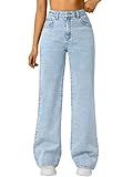 Trendy Queen Women's High Waisted Straight Wide Leg Jeans, Comfort Stretch Baggy Denim Pants SBlue 12