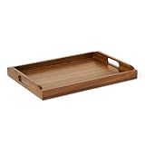 Amazon Basics Wooden Serving Tray, 17" x 12" Acacia Wood Decorative Tray Platter With Built-in Handles for Breakfast in Bed, Food & Drinks, Entertaining, Coffee Table & Ottoman