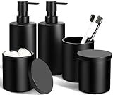 ALPIRIRAL Matte Black Bathroom Accessories Set, 5 Pcs Bathroom Accessories Set, Glass Soap Dispenser and Toothbrush Holder Set, Qtip Holder and Cotton Ball Holder, Modern Bathroom Decor Sets