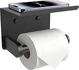 SetSail Toilet Paper Holder with Shelf Adhesive or Screw Bathroom Toilet Paper Roll Holders Wall Mount Matte Black Tissue Holder for Bathroom Hardware Accessories