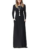 AUSELILY Women's Long Sleeve Dress Loose Plain Long Casual Maxi Dresses with Pockets 2025 New Black L