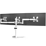 WALI Triple Monitor Stand, Free Standing Three LCD Monitor Fully Adjustable Desk Mount Fits 3 Screens up to 27 inch, 22 lbs Weight Capacity per Arm (MF003-W), White
