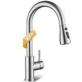 Hiqufet Kitchen Faucet with Pull Down Sprayer, Brushed Nickel High Arc Single Handle Kitchen Sink Faucet for Pot Filler, Stainless Steel Commercial Modern Rv Farmhouse Camper Laundry Bar Sink Faucets