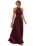 Ever-Pretty Women's Elegant Halter Formal Dresses Evening Gowns Pleated Glitter Floor Length Wedding Guest Dress Burgundy US4