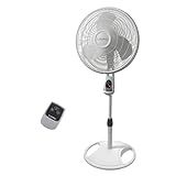 Lasko Oscillating Adjustable Pedestal Stand Fan with Timer and Remote for Indoor, Bedroom, Living Room, Home Office & College Dorm Use, 16 Inch, White, 1646