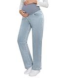 fitglam Women's Maternity Jeans Straight Leg Relaxed Fit Over Belly Pregnancy Denim Work Pants Maternity Clothes with Pockets