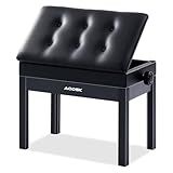 AODSK Adjustable Wooden Piano Bench with Padded Cushion and Storage with Sheet Music Storage Black 22.05''x13.39''x18.31''(Height Adjustable Range:18.31''-22.05'')