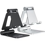 Nulaxy 2 Pack Fully Aluminum Dual Folding Cell Phone Stand, Adjustable Foldable Desktop Phone Holder for Desk Compatible with iPhone 17 16 15 14 13 12 11 Pro Max Xs Xr X 8, All Phones, Black & Silver