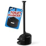 FORASTO Toilet Plunger with Holder,Plungers for Bathroom with Holder,Plunger with Cover,Bathroom Decor,Bathroom Accessories,Toilet Bowl Cleaners,Black(19inch)