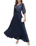 Wedtrend Women's Sequin Formal Dress Elegant Mother of The Bridal Slit Sleeve Evening Gowns 2024 Christmas Party Dress Maxi Prom Dress WT0317Navy2XL