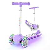 TONBUX Kids Scooter for Ages 3-8, Toddler Scooter with Light-Up Deck and Wheels, Adjustable 4-Level Height 3-Wheel Scooters for Kids, Lean-to-Steer Design (Purple)