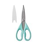 KitchenAid All Purpose Kitchen Shears with Protective Sheath Durable Stainless Steel Scissors, Dishwasher Safe, Soft Grip Comfort Handle, 8.72 Inch, Aqua Sky