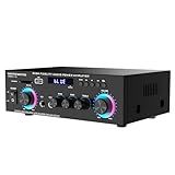 Wemeweme 400W Home Audio Amplifier with Bluetooth 5.0, 2 Channel Stereo Receiver, Dual Karaoke Mics, FM Radio, USB/SD Playback for Home Theater, Garage, Party