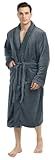 NY Threads Mens Robe, Luxury Plush Fleece Mens Bathrobe, Spa Bath Robe for Men, Large-X-Large, Grey
