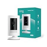 Ring Outdoor Cam (Stick Up Cam), Weather-resistant home or business security camera, outdoor ready, Live View, Color Night Vision, Two-Way Talk, motion alerts, Works with Alexa, White