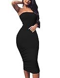 BORIFLORS Women's Basic Sleeveless Tube Top Sexy Strapless Bodycon Midi Club Dress,Medium,Black