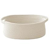 JMvicyroam Woven Basket,Small Rope Storage Bin with Handles & Ribbon Bag, Organizer for Shelves Closets,Gift Basket Empty for Birthday,Books,Dog Toys,White