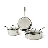 Amazon Basics Stainless Steel Cookware Set, 5-Piece, All Cooktop Friendly, Dishwasher-Safe, Induction Compatible