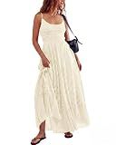 Gacaky Summer Dress for Women Casual Lace Floral Embroidered Bohemian Maxi Dress Flowy A Line Beach Long Dresses Beige Medium