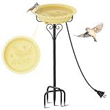 ODSNANIE Heated Bird Bath for Outside Winter, Powerful 100W Thermostat Control Water Heated BirdBaths Bowl for Outdoors with 5-Prong Metal Base Heated Bird Bath for Garden Patio Yard Lawn (Beige)
