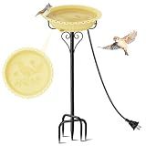 ODSNANIE Heated Bird Bath for Outside Winter, Powerful 100W Thermostat Control Water Heated BirdBaths Bowl for Outdoors with 5-Prong Metal Base Heated Bird Bath for Garden Patio Yard Lawn(Beige)