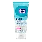 Clean & Clear Deep Action Exfoliating Facial Cleanser, Scrub & Face Wash, Pro-Vitamin B5, Lactic & Glycolic Acids, Oil-Free Gentle Daily Exfoliator for Soft, Smooth, Hydrated Skin, Vegan, 7 Fl Oz Tube