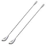 Briout Bar Spoon Cocktail Mixing Stirrers for Drink, Stainless Steel 12 Inches Long Handle, Silver 2 Pieces