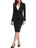 Allegra K Women's 2 Piece Skirt Suit Set Long Sleeve Blazer and Pencil Skirt Business Casual Outfits Medium Black