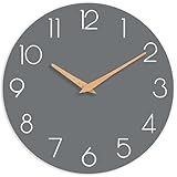 cicininc Wall Clock, 10 Inch Wooden Silent Non-Ticking, Decorative Battery Operated Wall Clocks for Bedroom, Kitchen, Home, Living Room, Office, School, Hotel (Gray)
