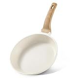 CAROTE Non Stick Frying Pan Skillet, Omelet Pan, Healthy Non Toxic Granite Chef Pan, Induction Compatible Egg Frying Pan with Heat-Resistant Handle, PFOA-Free,Cream White, 8"