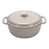 Amazon Basics Enameled Cast Iron Dutch Oven Pot With Lid, 4.3-Quart, Round, Dual Handles, Heavy-Duty, Oven Safe for Stews, Roasting & Baking, Linen Gray